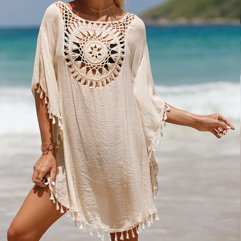 CYBK2559--Handhook solid color patchwork beach skirt, sun protection short sexy beach cover-up