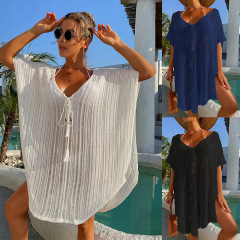 CYBK4038--Sexy hollow strap loose pullover sun protection knitted beach cover-up