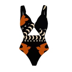 DHM24001--Retro printed mesh trousers conservative swimsuit bikini