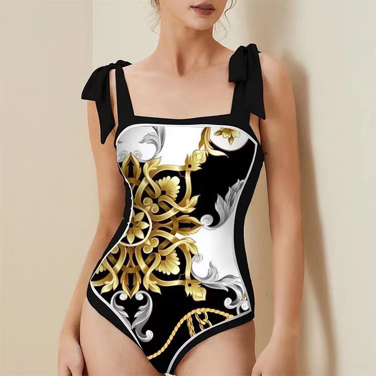 DHM24002--Double-sided retro printed mesh sun protection and light-proof gauze skirt swimsuit