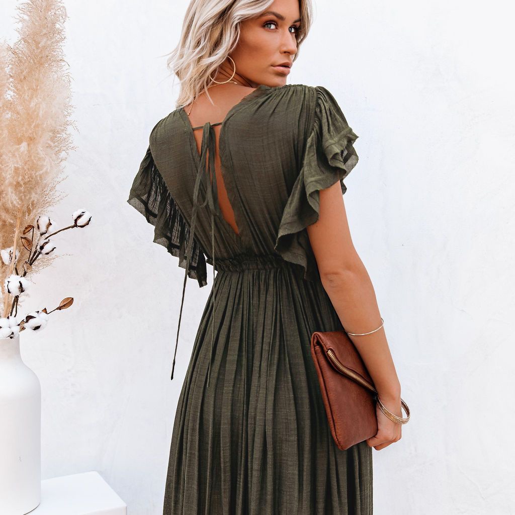 FH1068--Popular slub fabric buttoned drawstring long skirt sun protection beach cover-up