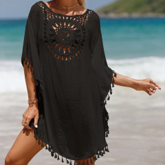 CYBK2559--Handhook solid color patchwork beach skirt, sun protection short sexy beach cover-up