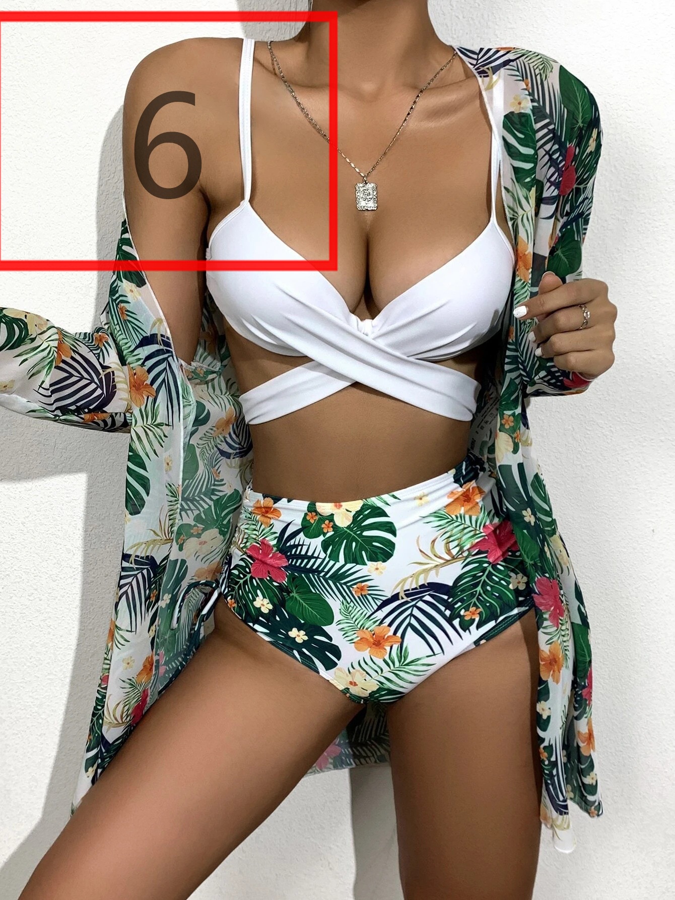 LQ2101---Bikini Sexy Push Up Mesh Three Piece Printed Split Swimsuit for Women