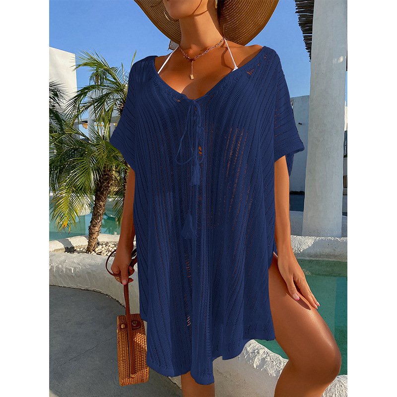 CYBK4038--Sexy hollow strap loose pullover sun protection knitted beach cover-up
