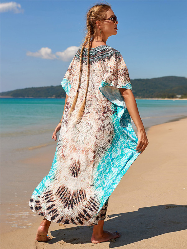 FH7005--Polyester printed beach cover-up loose resort robe