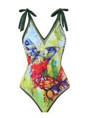 QL202402--Women's printed conservative swimsuit bikini