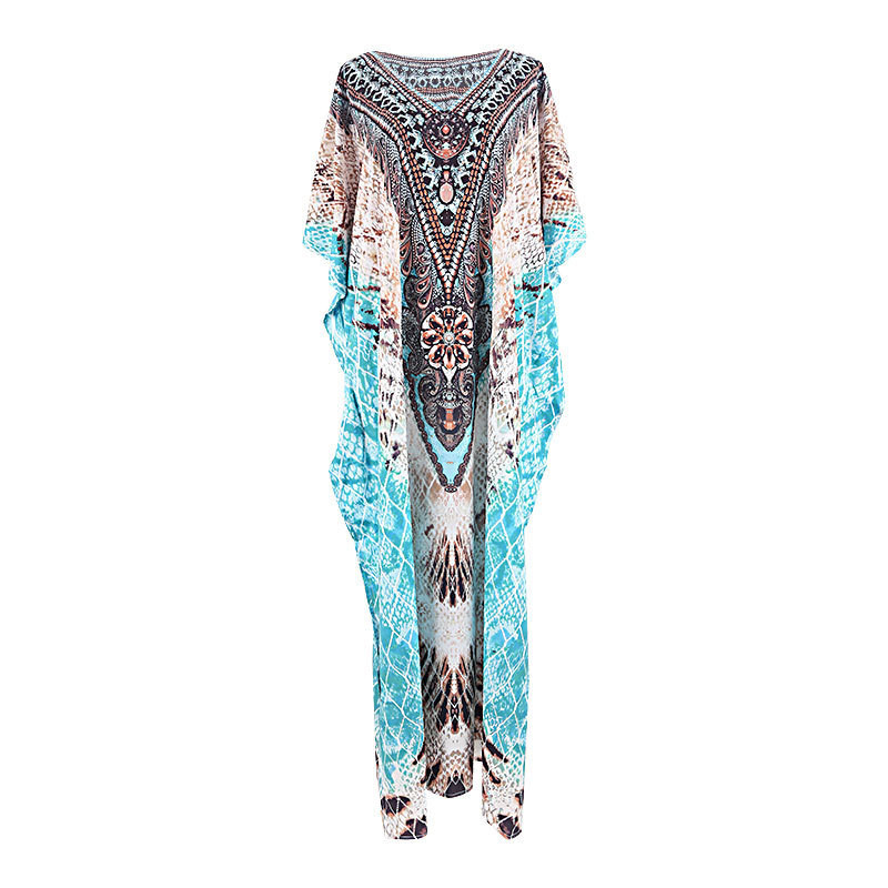 FH7005--Polyester printed beach cover-up loose resort robe
