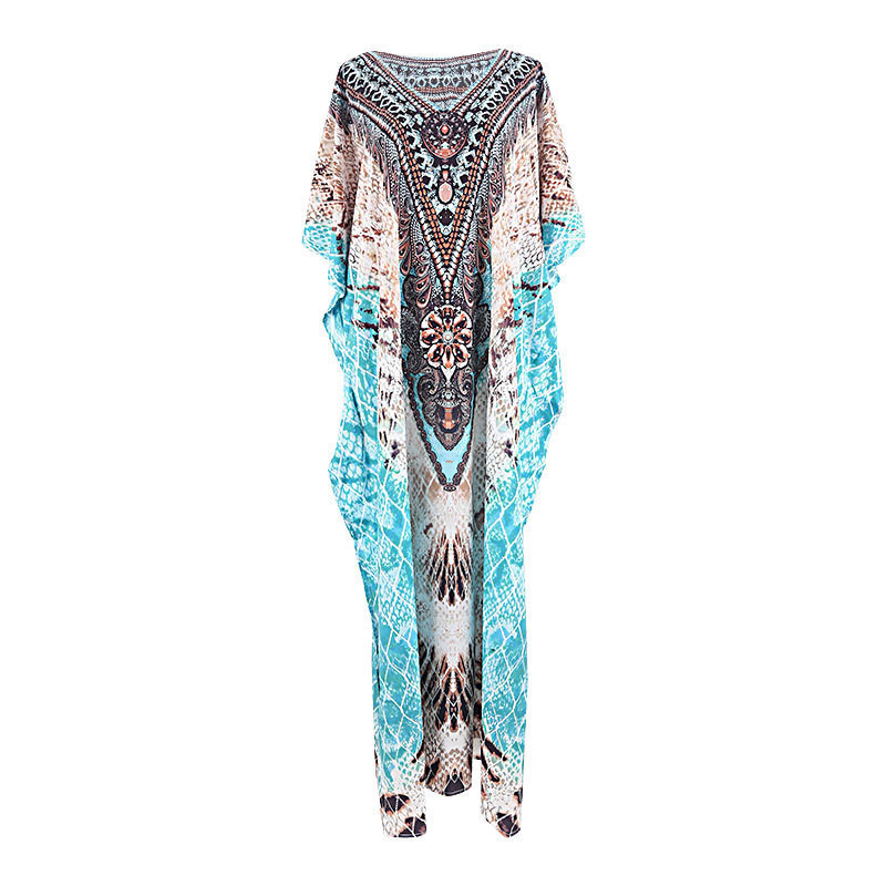 FH7005--Polyester printed beach cover-up loose resort robe