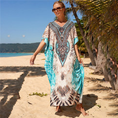 FH7005--Polyester printed beach cover-up loose resort robe