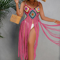 CYBK0006--New Sexy Handhook Tassel Beach Flower Block Beach Bikini Cover Up