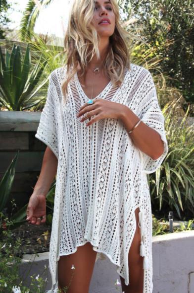 CYBK4019--Hollow V-neck loose bikini cover-up knitted beach cover-up