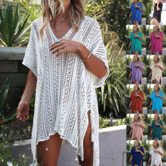 CYBK4019--Hollow V-neck loose bikini cover-up knitted beach cover-up