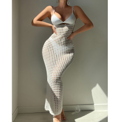 CYBK4211L--Knitted thin straps hollow texture sexy skirt beach cover-up