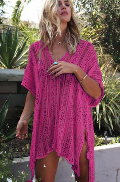 CYBK4019--Hollow V-neck loose bikini cover-up knitted beach cover-up