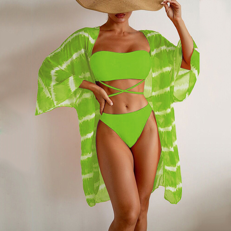 YQQ23--Swimsuit three-piece women's split bikini bikini long top sexy