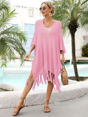 T9171--Tassel large size loose hollow beach swimsuit vacation cover-up