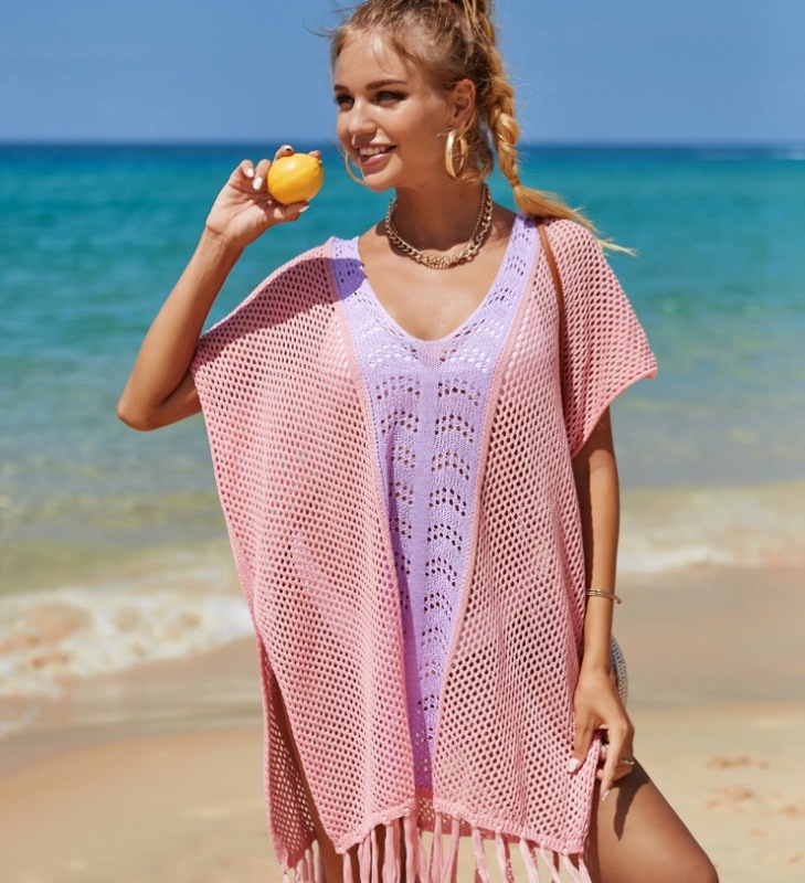 T9160--New beach cover-up hollow knitted fringed vacation bikini cover-up