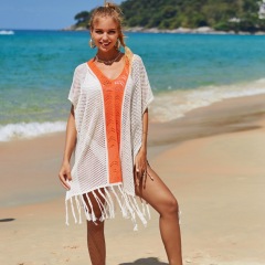T9160--New beach cover-up hollow knitted fringed vacation bikini cover-up