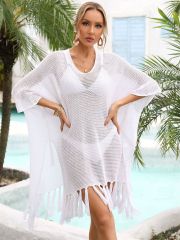T9171--Tassel large size loose hollow beach swimsuit vacation cover-up