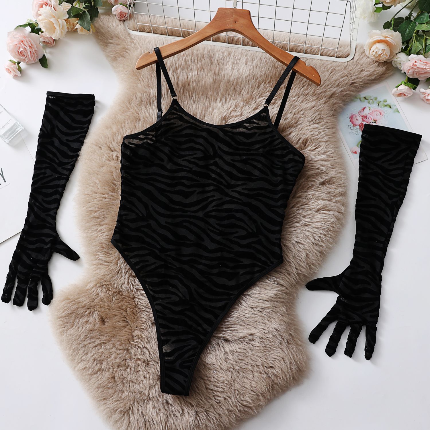 B9013--Sexy sexy jumpsuit without wire rims zebra see-through underwear nightclub hot girl set