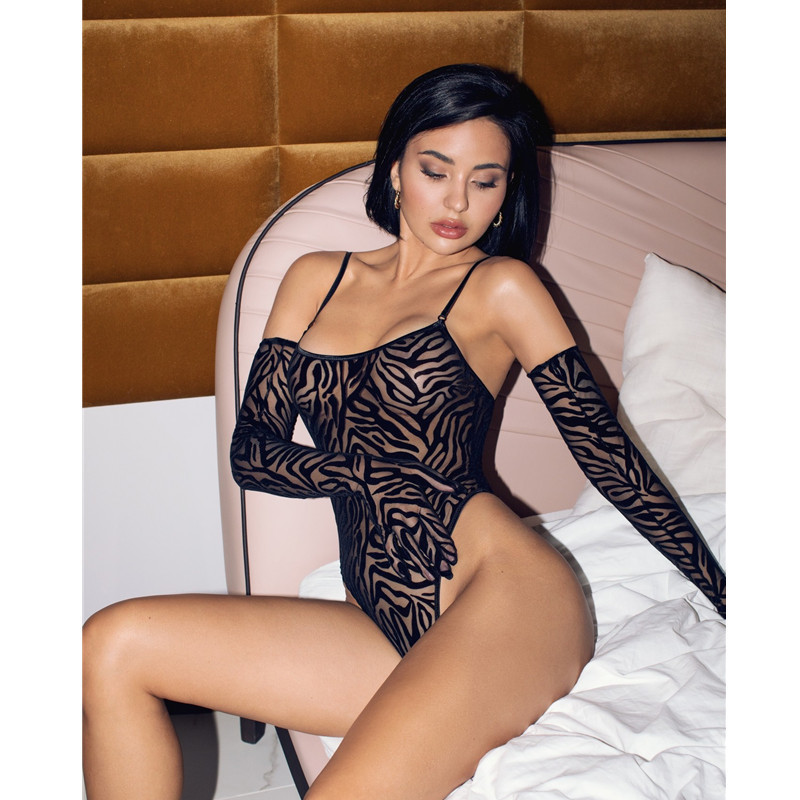 B9013--Sexy sexy jumpsuit without wire rims zebra see-through underwear nightclub hot girl set