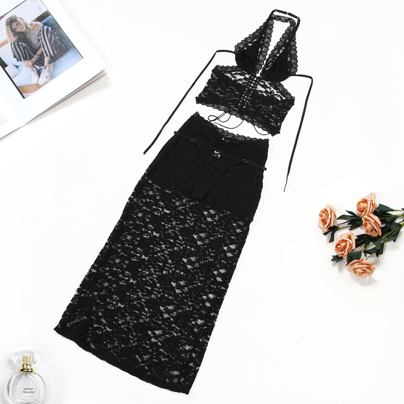 Z3251A--New Fashionable and Versatile Lace Beautiful Back Halter Neck Underwear Long Skirt Set
