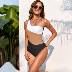 NDL2407--New swimsuit solid color patchwork one-piece swimsuit