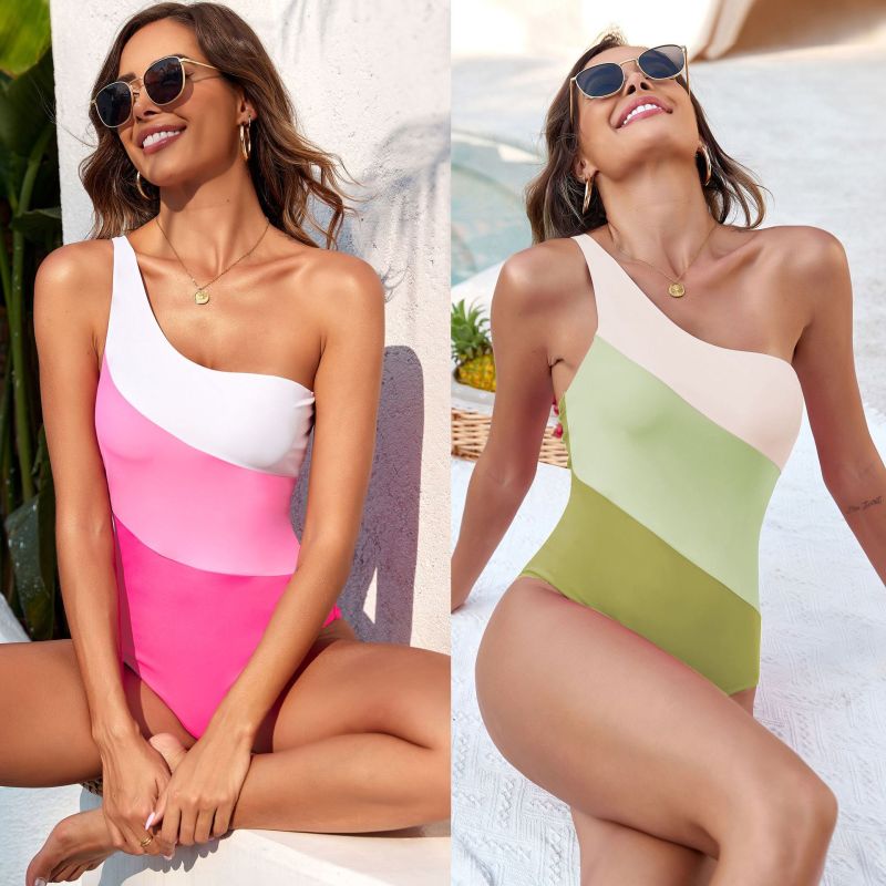 NDL2407--New swimsuit solid color patchwork one-piece swimsuit