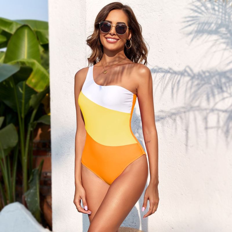 NDL2407--New swimsuit solid color patchwork one-piece swimsuit