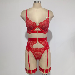 Z3854L--New sexy set, see-through embroidered sexy eyelashes lace four-piece shapewear set