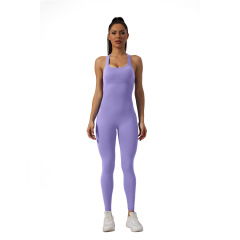 G9616-1--Seamless One-piece Yoga Wear Sand-washed Square Neck Jumpsuit