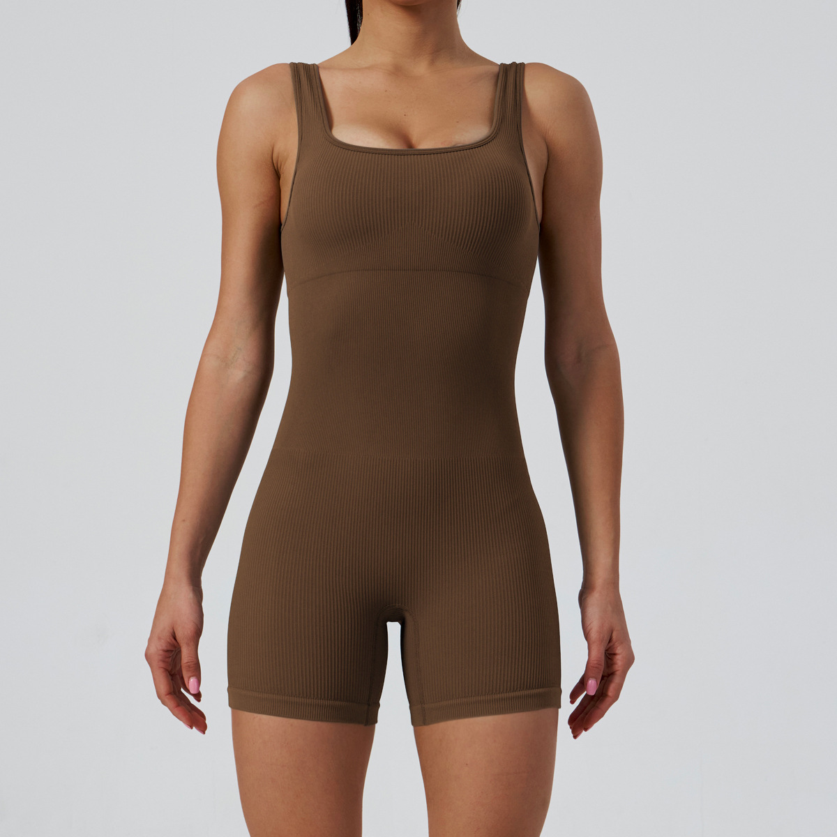 G9282--Seamless One-piece Yoga Wear Sand-washed Square Neck Jumpsuit