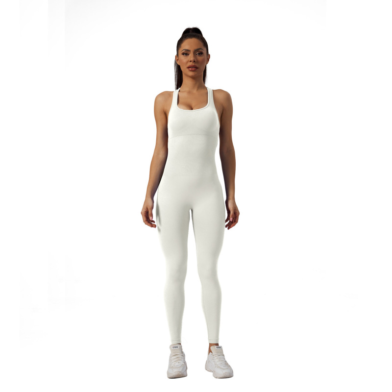 G9616-1--Seamless One-piece Yoga Wear Sand-washed Square Neck Jumpsuit