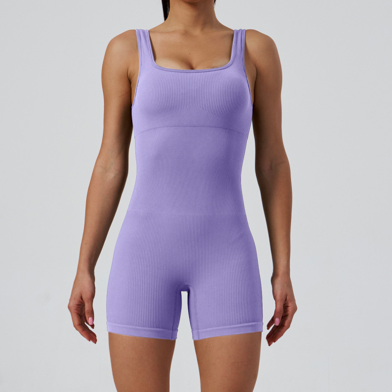 G9282--Seamless One-piece Yoga Wear Sand-washed Square Neck Jumpsuit