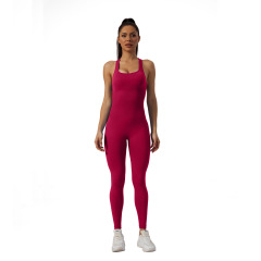 G9616-1--Seamless One-piece Yoga Wear Sand-washed Square Neck Jumpsuit