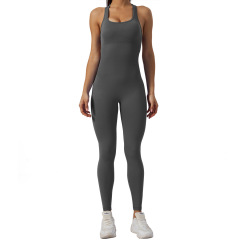 G9616-1--Seamless One-piece Yoga Wear Sand-washed Square Neck Jumpsuit