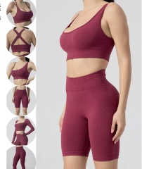 G9612--New seamless yoga wear women's suit sports bra underwear finger sleeves shorts 5-piece set