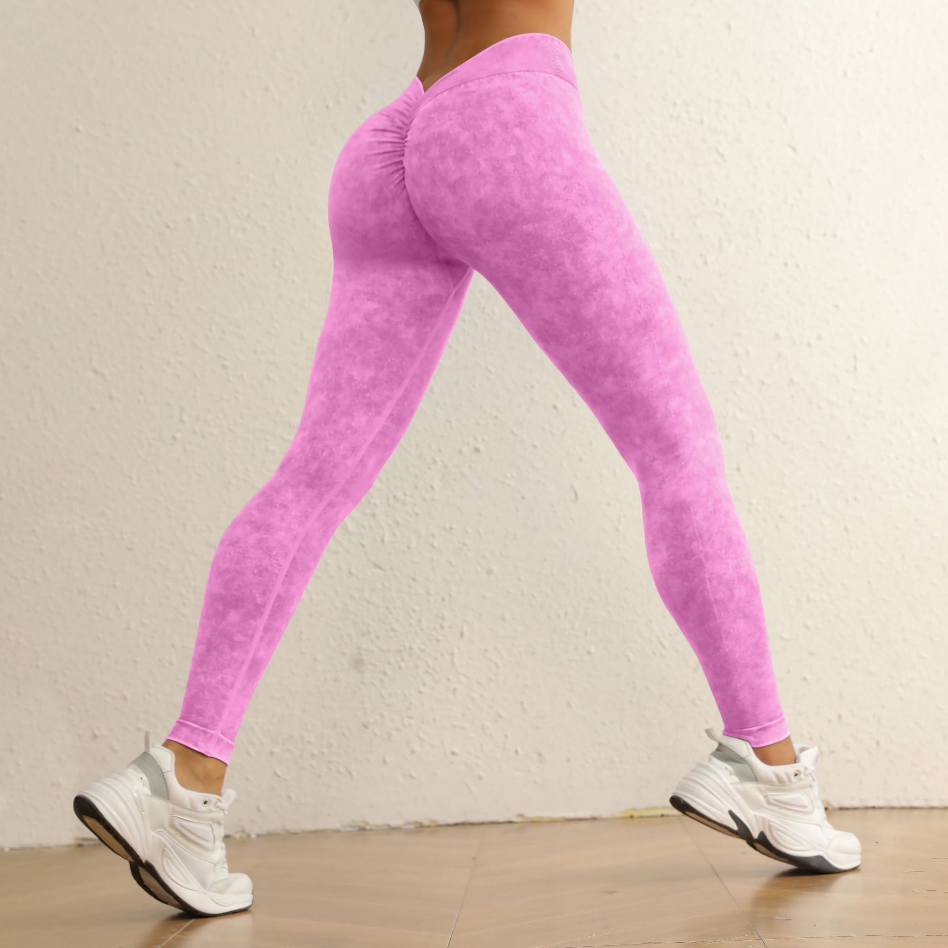 G7366-1--Beauty Queen V Peach Butt Sand Washing Technology Yoga Pants High Waist Butt Lift