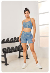 G9755--New digital printing women's fitness seamless bra, shorts and trousers 3-piece set