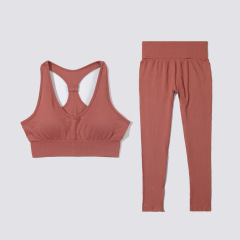 G9197-2--New seamless yoga clothing set, high-waisted trousers, V-shaped vest, two-piece set