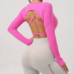 A23LT304--Knitted high elastic finger hole sports yoga wear long sleeves without chest pads