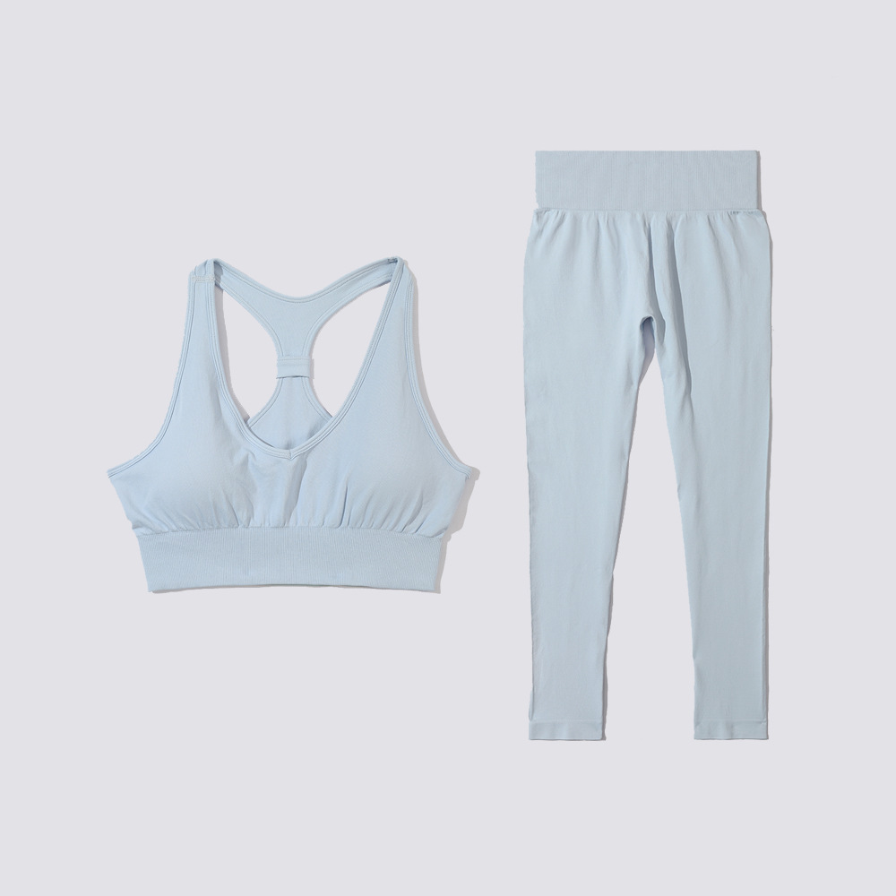 G9197-2--New seamless yoga clothing set, high-waisted trousers, V-shaped vest, two-piece set