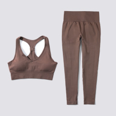 G9197-2--New seamless yoga clothing set, high-waisted trousers, V-shaped vest, two-piece set