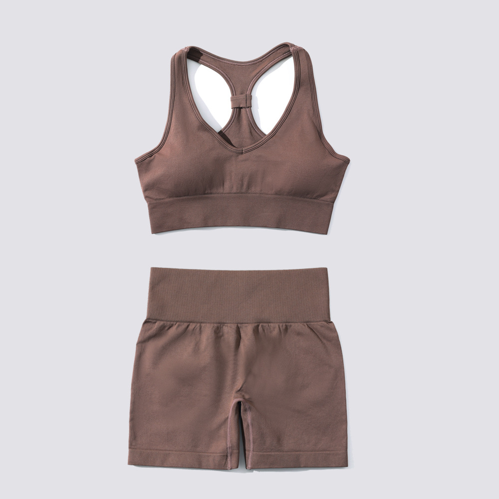 G9197-1--New seamless yoga clothing set high waist shorts V-shaped vest two-piece set