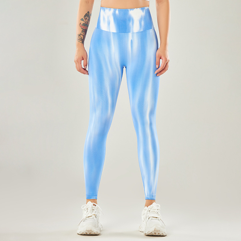 02L008--New Seamless Tie Dye Pants High Waist Hip Lifting Peach Female Yoga Nine-Point Pants
