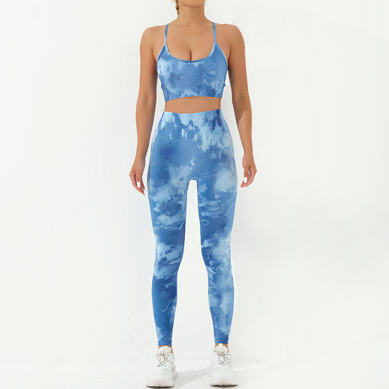 A23B295+A23L297--Camouflage print seamless yoga suit suspenders, pants suit