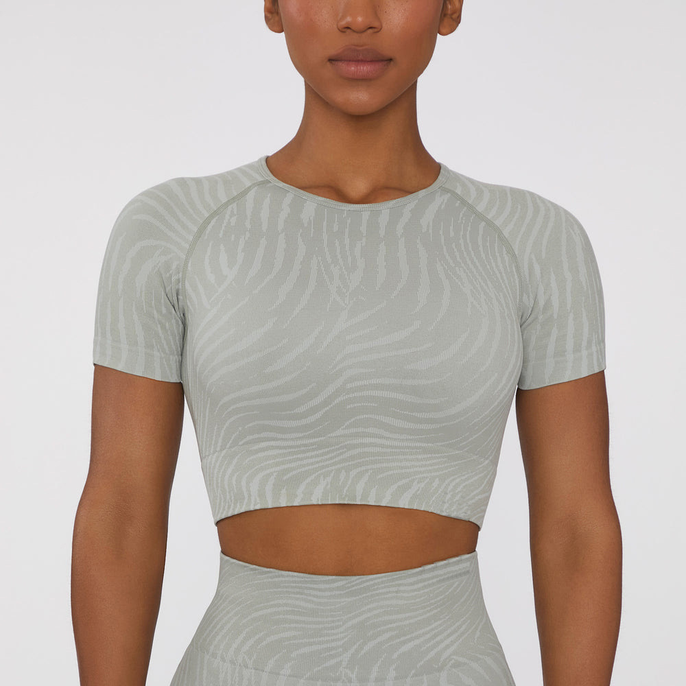 BT2281-4--Zebra print four-piece sand-washed yoga wear sports vest short-sleeved butt-lifting pants yoga suit
