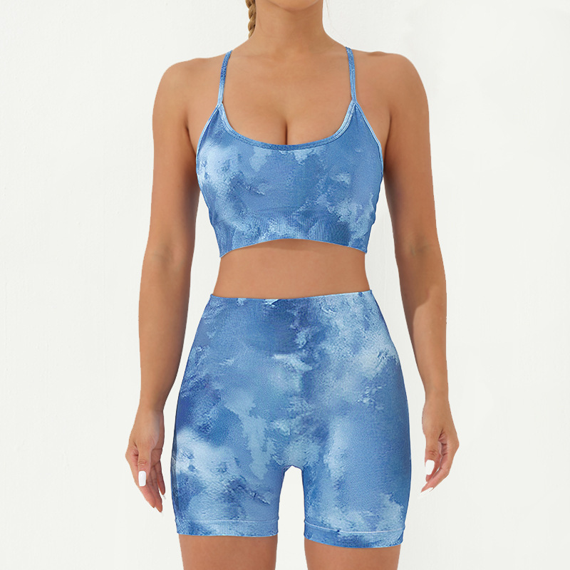 A23B295+A23S296--Camouflage print seamless yoga suit suspenders, shorts suit