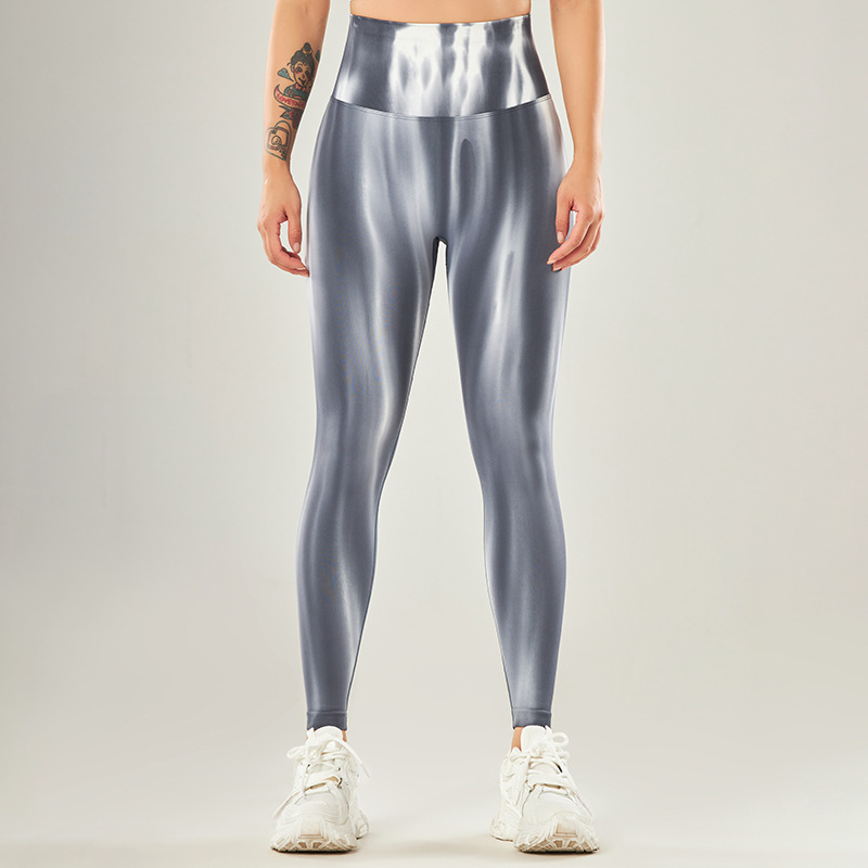 02L008--New Seamless Tie Dye Pants High Waist Hip Lifting Peach Female Yoga Nine-Point Pants