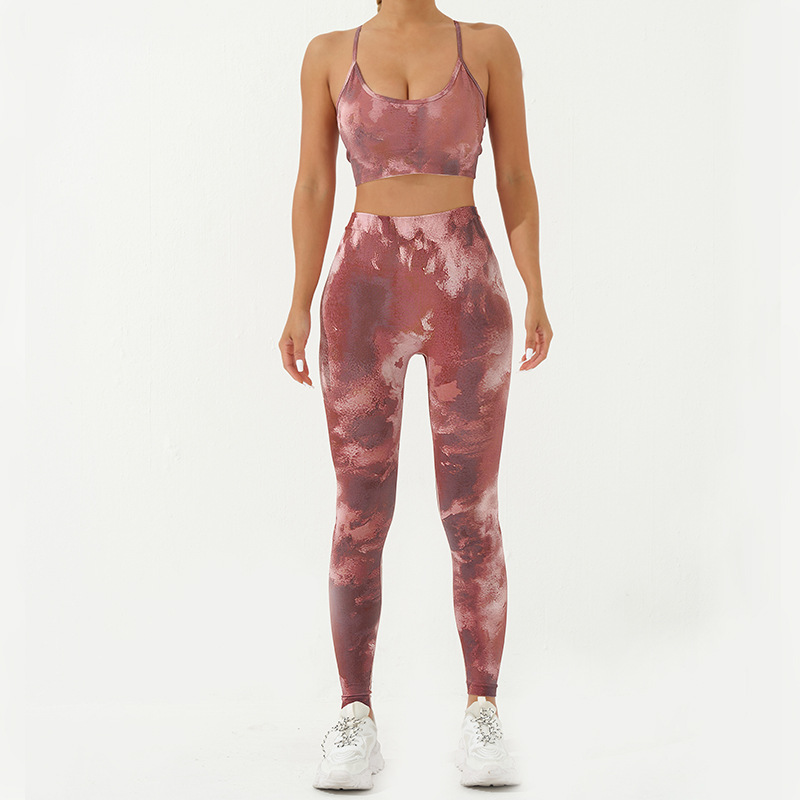 A23B295+A23L297--Camouflage print seamless yoga suit suspenders, pants suit